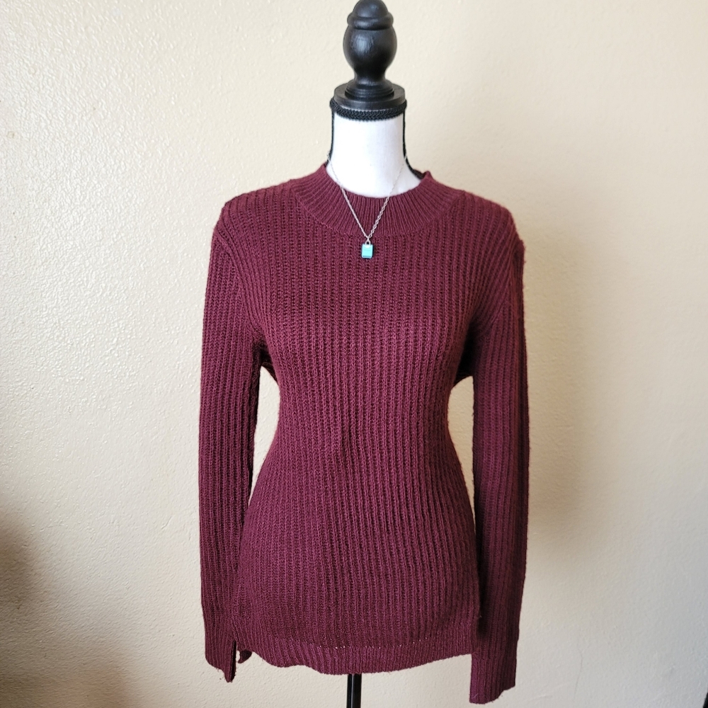 BE COOL Burgundy Cowl Mock Crew Ribbed Oversized Sweater Maroon Size Small